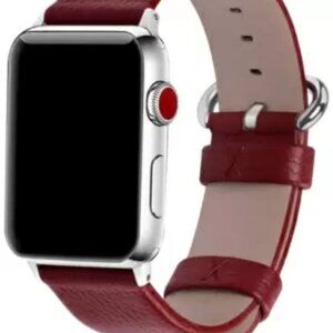 Women's Solid Color Leather Apple Watch Strap in Red Size 42MM NWT MSRP $20
